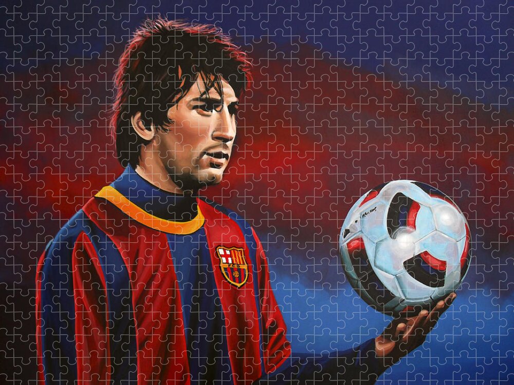 Lionel Messi Jigsaw Puzzle featuring the painting Lionel Messi 2 by Paul Meijering