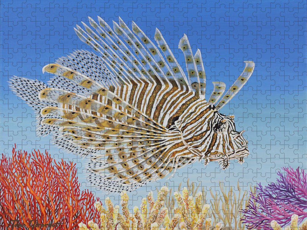 Lionfish Jigsaw Puzzle featuring the painting Lionfish and Coral by Jane Girardot