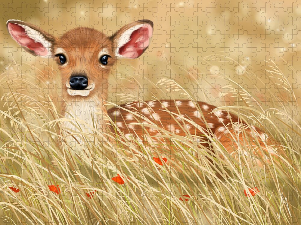 Ipad Jigsaw Puzzle featuring the painting Little fawn by Veronica Minozzi