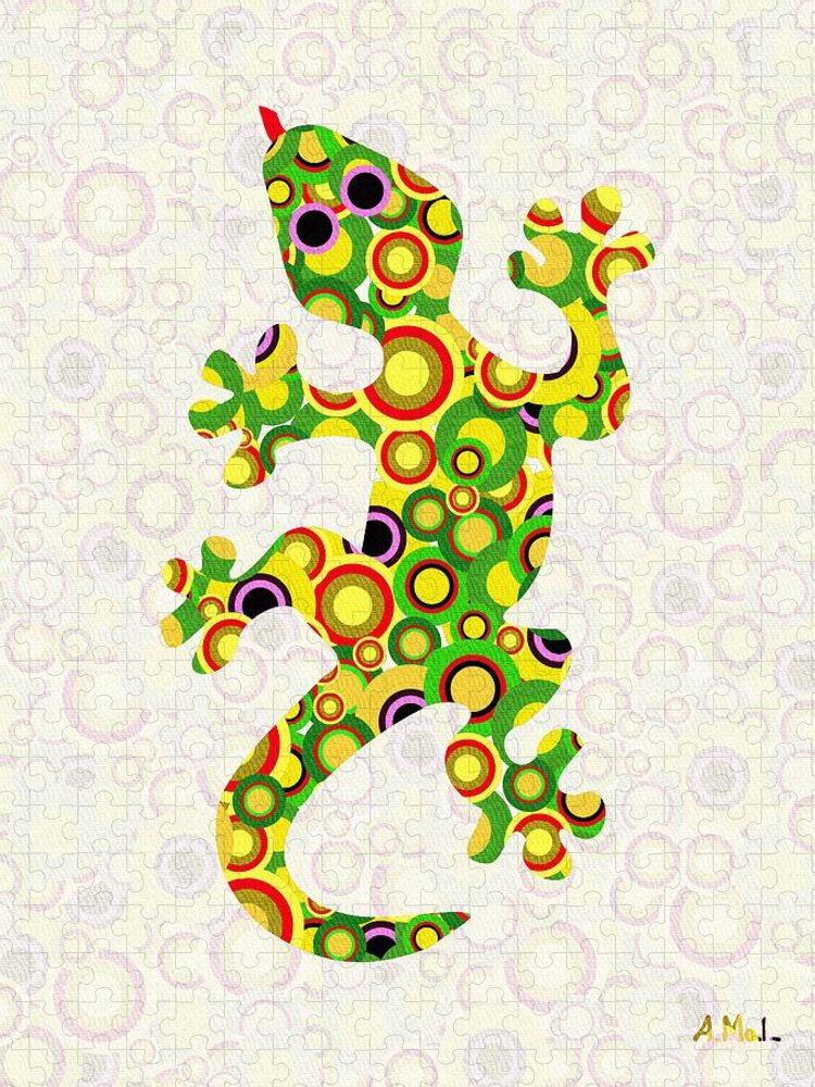 Malakhova Jigsaw Puzzle featuring the mixed media Little Lizard - Animal Art by Anastasiya Malakhova