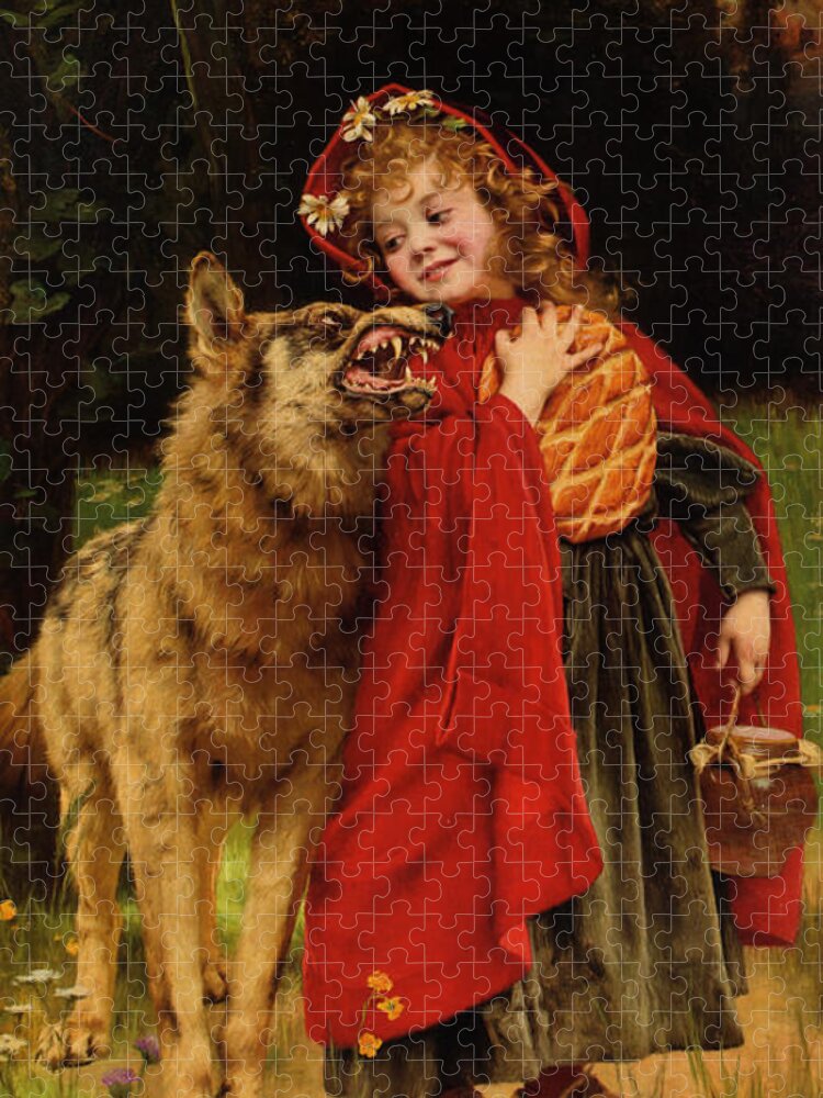 Gabriel Joseph Marie Augustin Ferrier Jigsaw Puzzle featuring the digital art Little Red Riding Hood by Gabriel Joseph Marie Augustin Ferrier