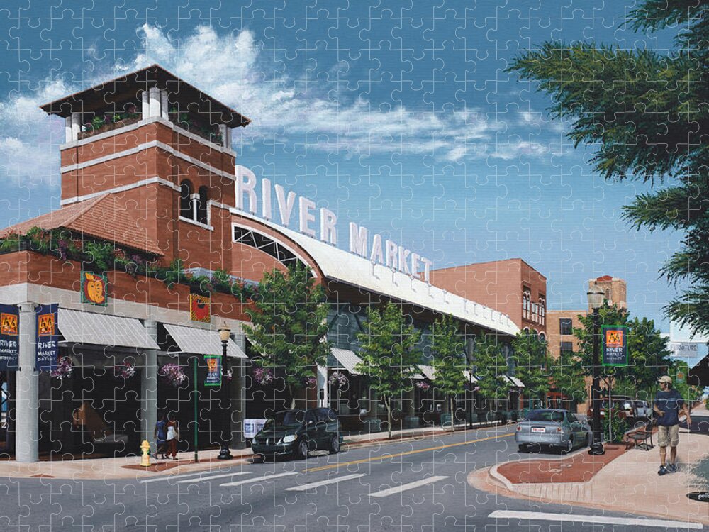 Little Rock Jigsaw Puzzle featuring the painting Little Rock River Market by Glenn Pollard