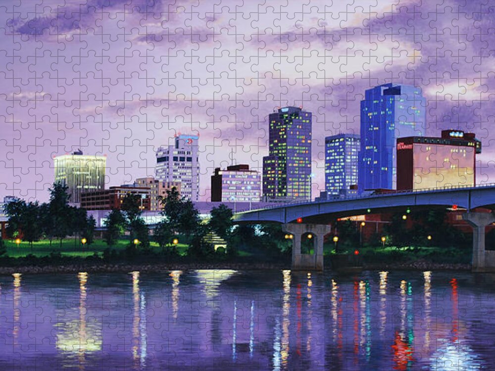 Little Rock Jigsaw Puzzle featuring the painting Little Rock Skyline by Glenn Pollard