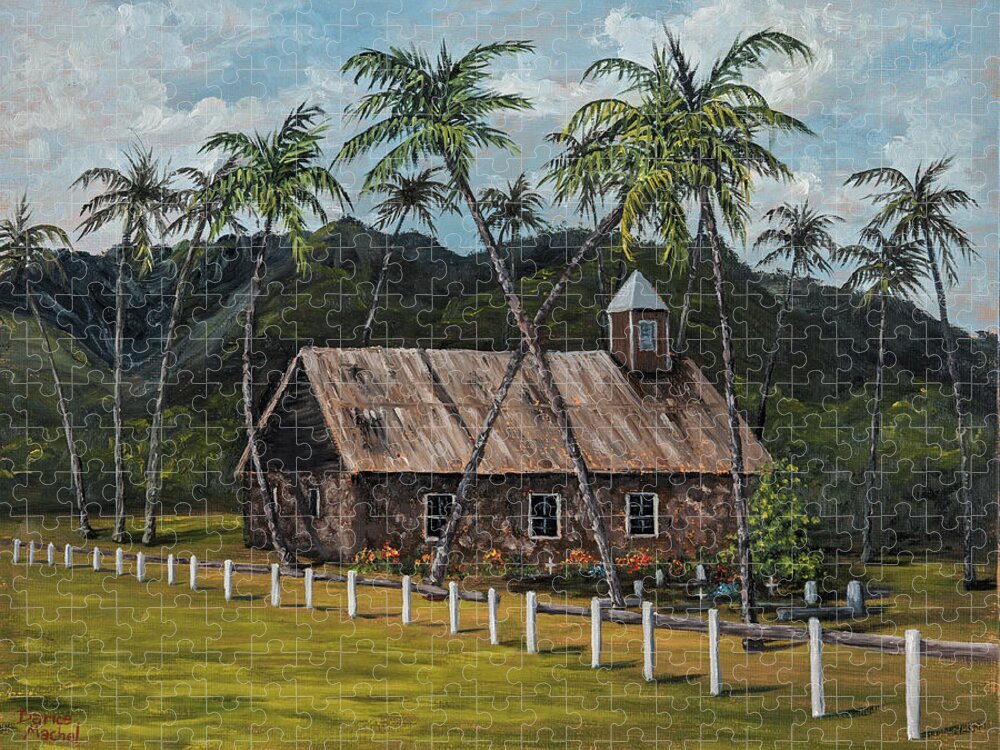 Stone Church Jigsaw Puzzle featuring the painting Little Stone Church by Darice Machel McGuire