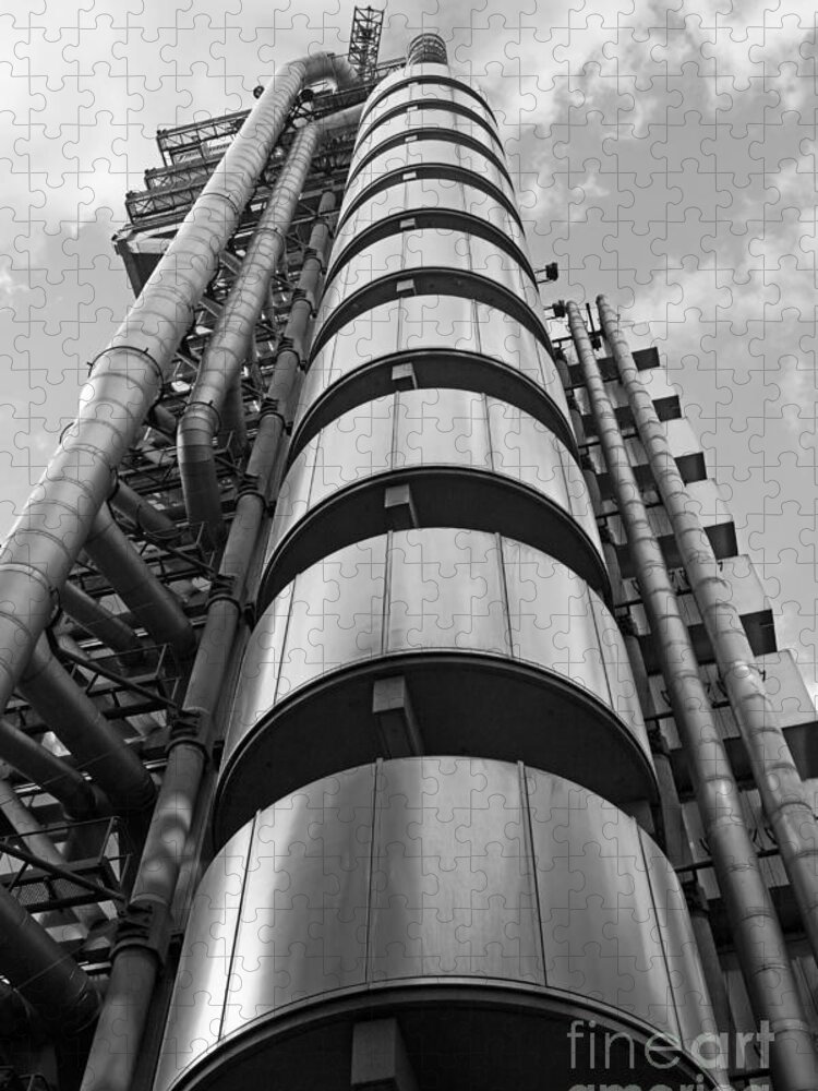  Uk England Mono Black White And Chelsea Lloyds Building London Jigsaw Puzzle featuring the photograph Lloyds Building London by Julia Gavin