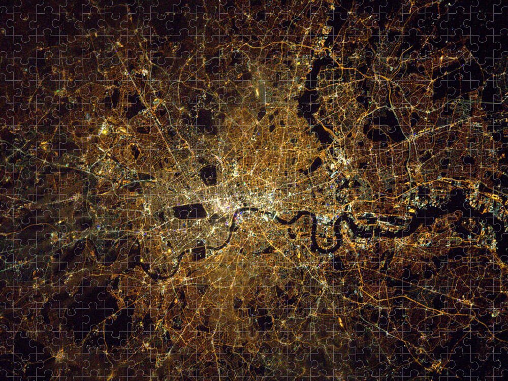 Satellite Image Jigsaw Puzzle featuring the photograph London At Night, Satellite Image by Science Source