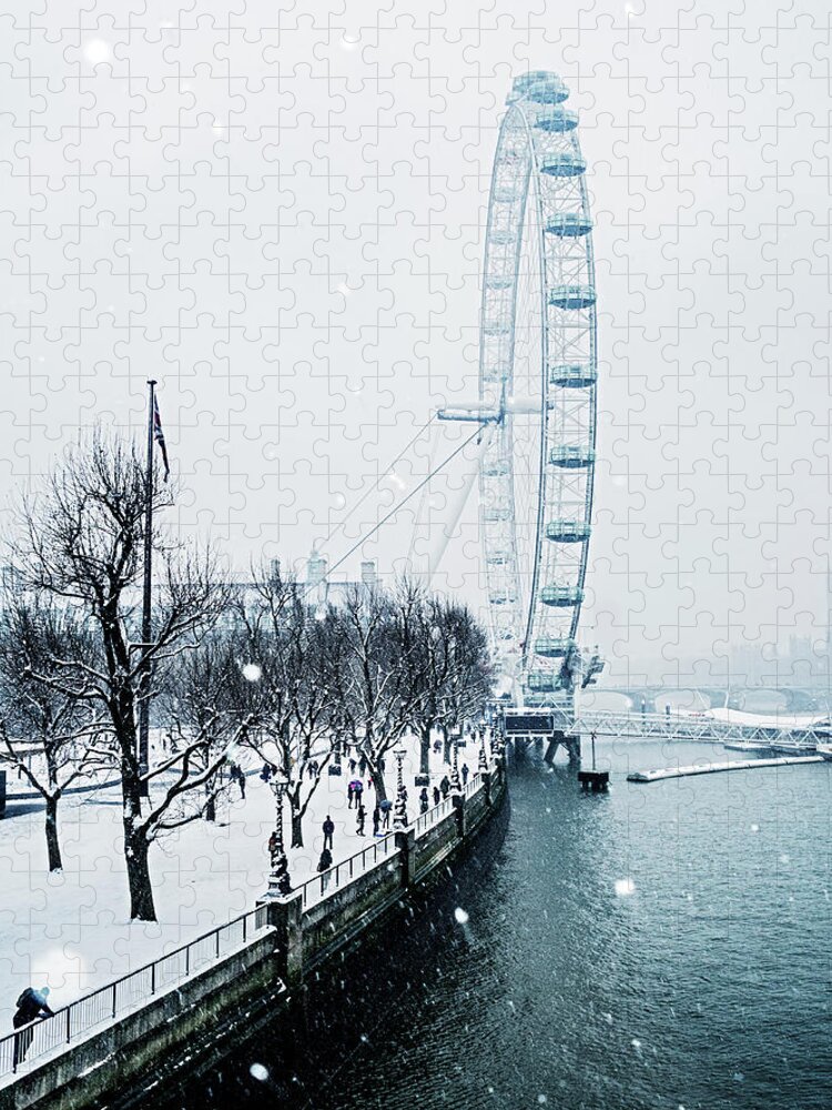 Snow Jigsaw Puzzle featuring the photograph London Eye And Southbank In Snow by Doug Armand