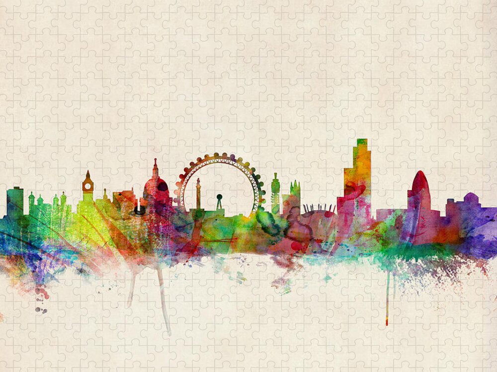 London Jigsaw Puzzle featuring the digital art London Skyline Watercolour by Michael Tompsett