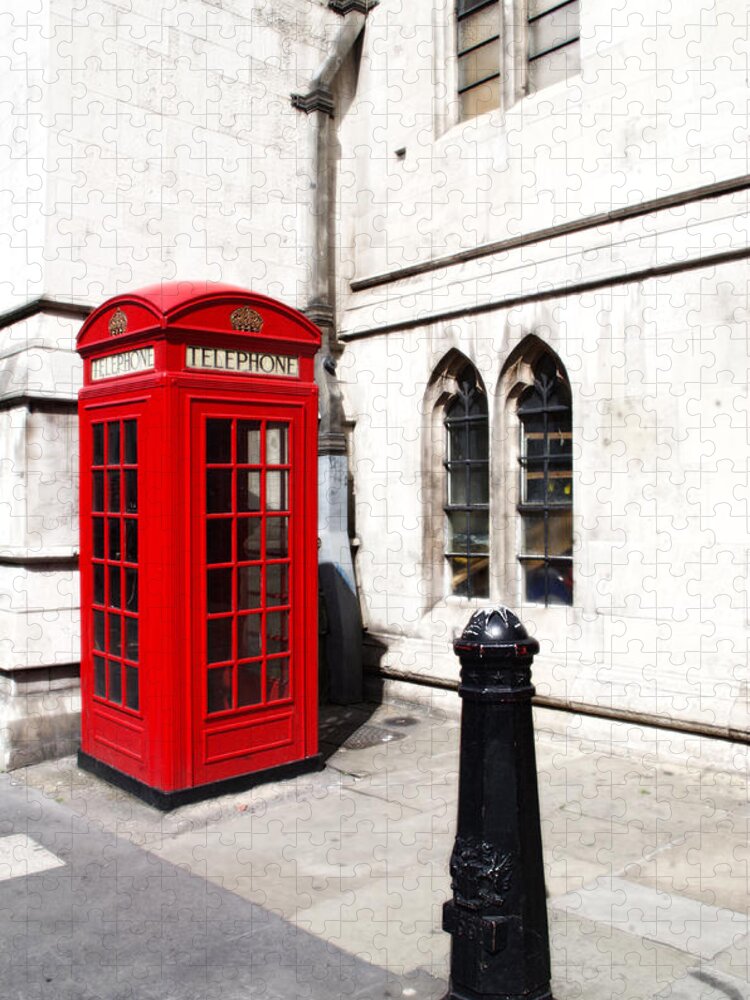 London Telephone Jigsaw Puzzle featuring the photograph London Telephone Box by Sharon Popek