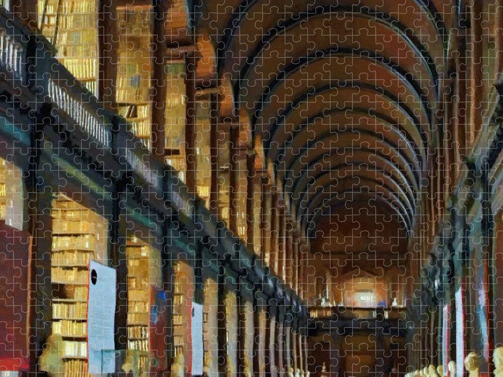 Dublin Jigsaw Puzzle featuring the painting Long Room by Jeffrey Kolker