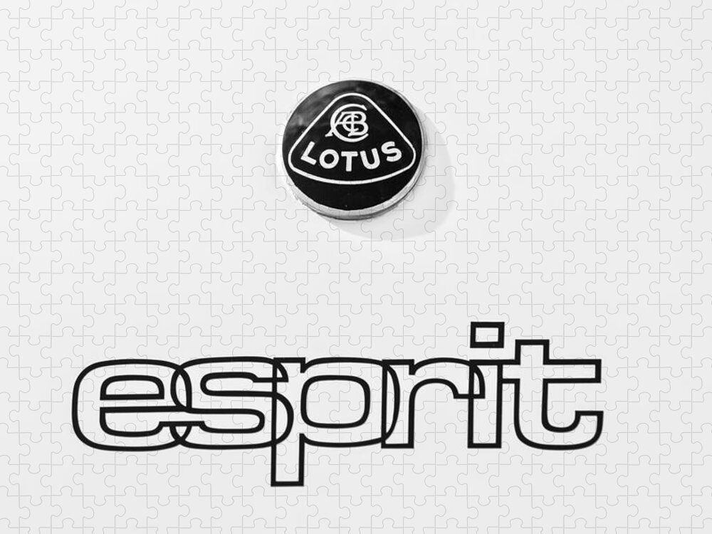 Lotus Esprit Emblem Jigsaw Puzzle featuring the photograph Lotus Esprit Emblem -0395bw by Jill Reger