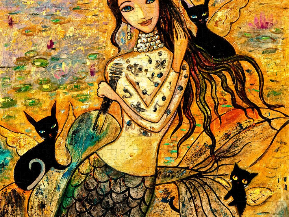 Mermaid Art Jigsaw Puzzle featuring the painting Lotus Pool by Shijun Munns