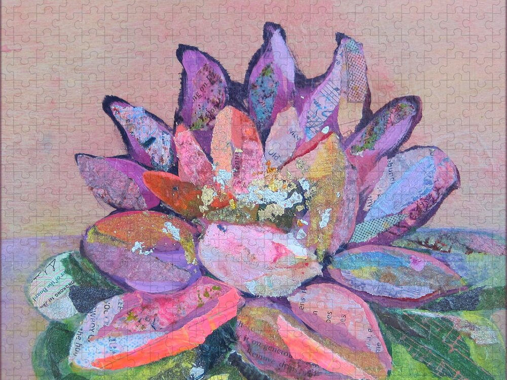 Pink Flower Puzzle featuring the painting Lotus V by Shadia Derbyshire