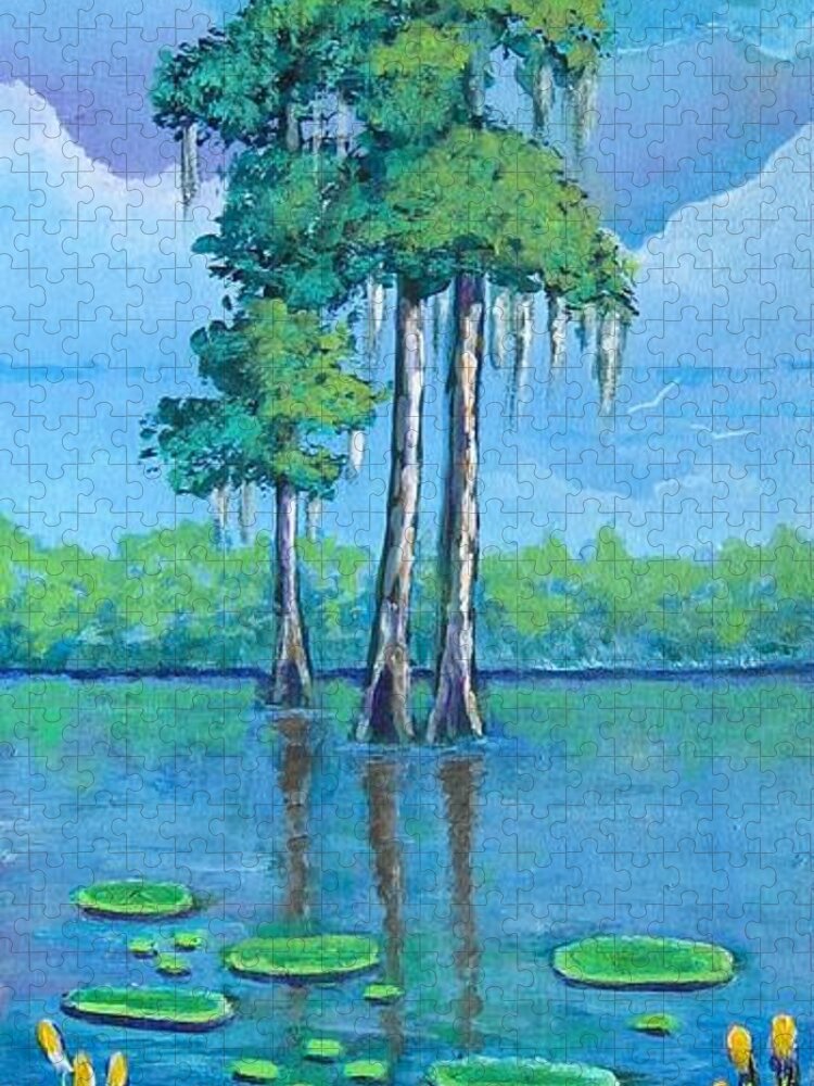 Louisiana Jigsaw Puzzle featuring the painting Louisiana Cypress by Suzanne Theis