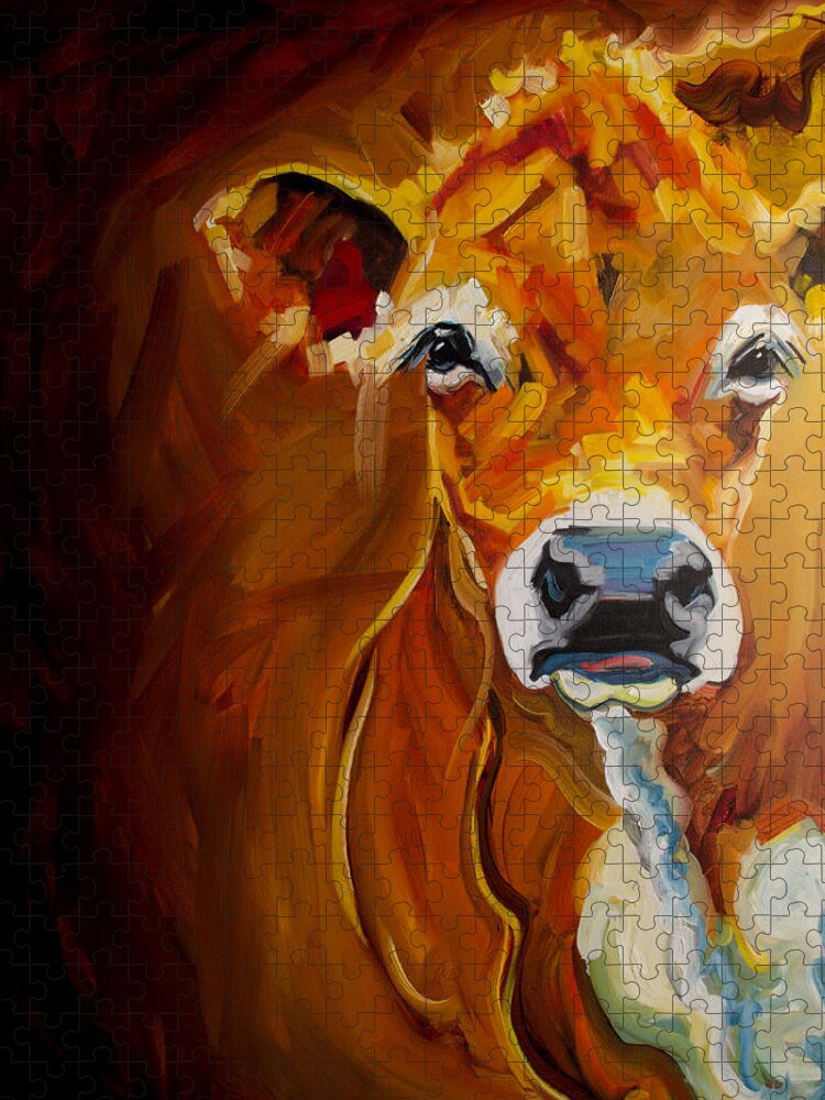 Cow Animal Art Oil Painting Jigsaw Puzzle featuring the painting Love Cow by Diane Whitehead