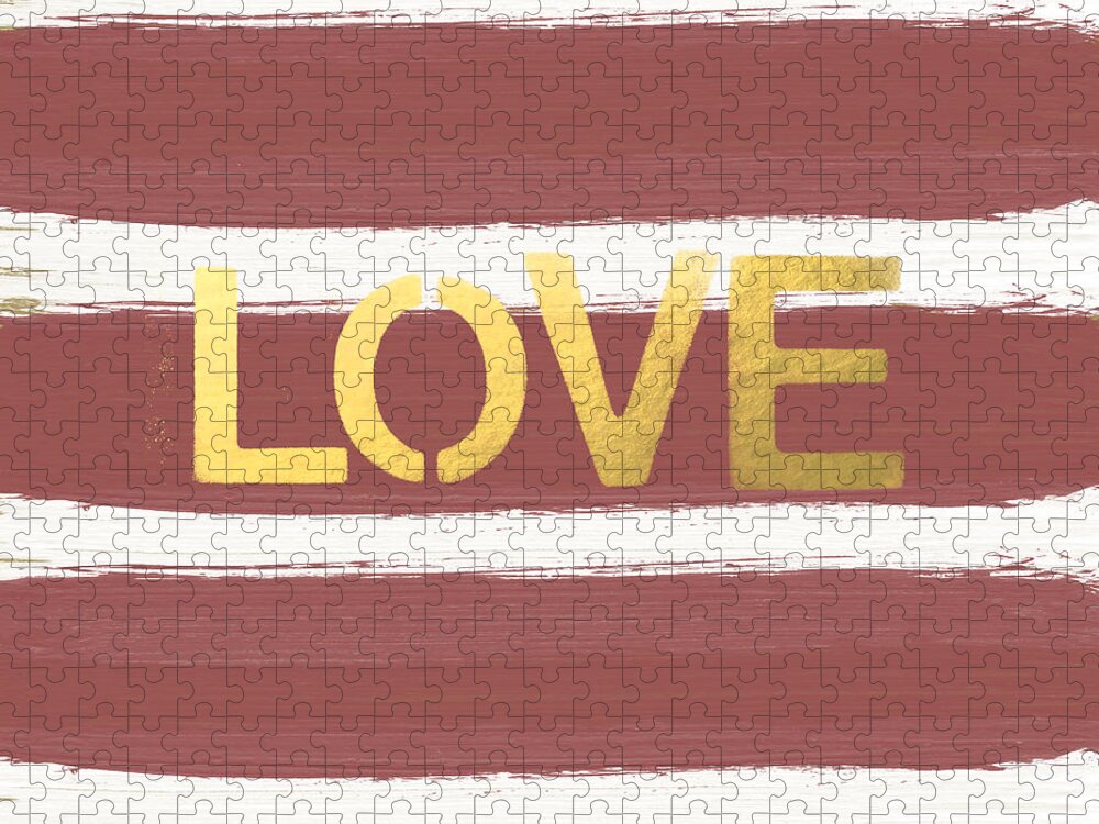 Stripes Jigsaw Puzzle featuring the painting Love in Gold and Marsala by Linda Woods