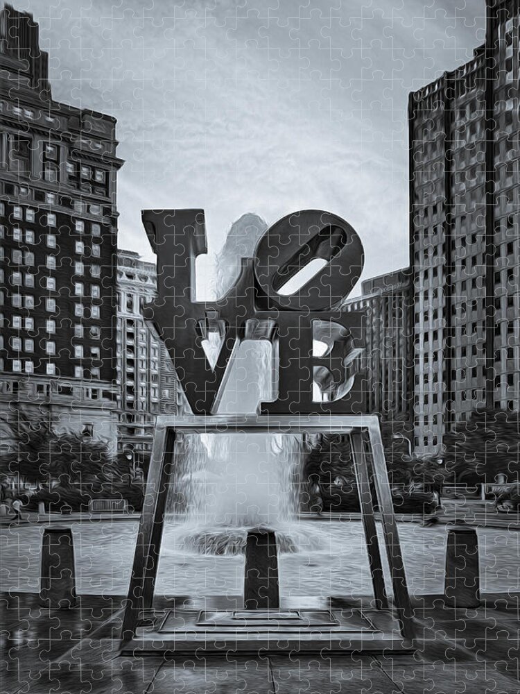 Love Jigsaw Puzzle featuring the photograph Love Park BW by Susan Candelario