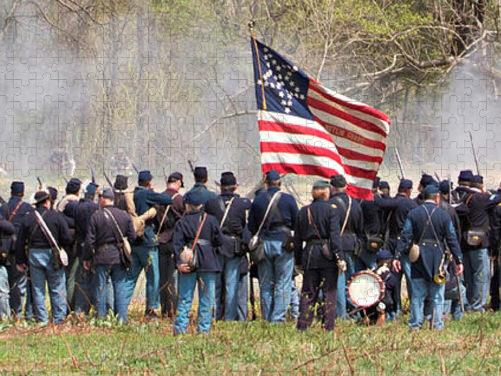 Civil War Reenactment Jigsaw Puzzle featuring the photograph Lovely Flag by Alice Gipson