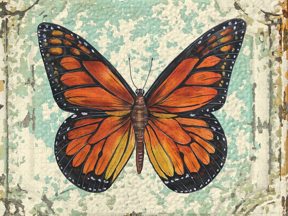 Acrylic Painting Jigsaw Puzzle featuring the painting Lovely Orange Butterfly on Tin Tile by Jean Plout