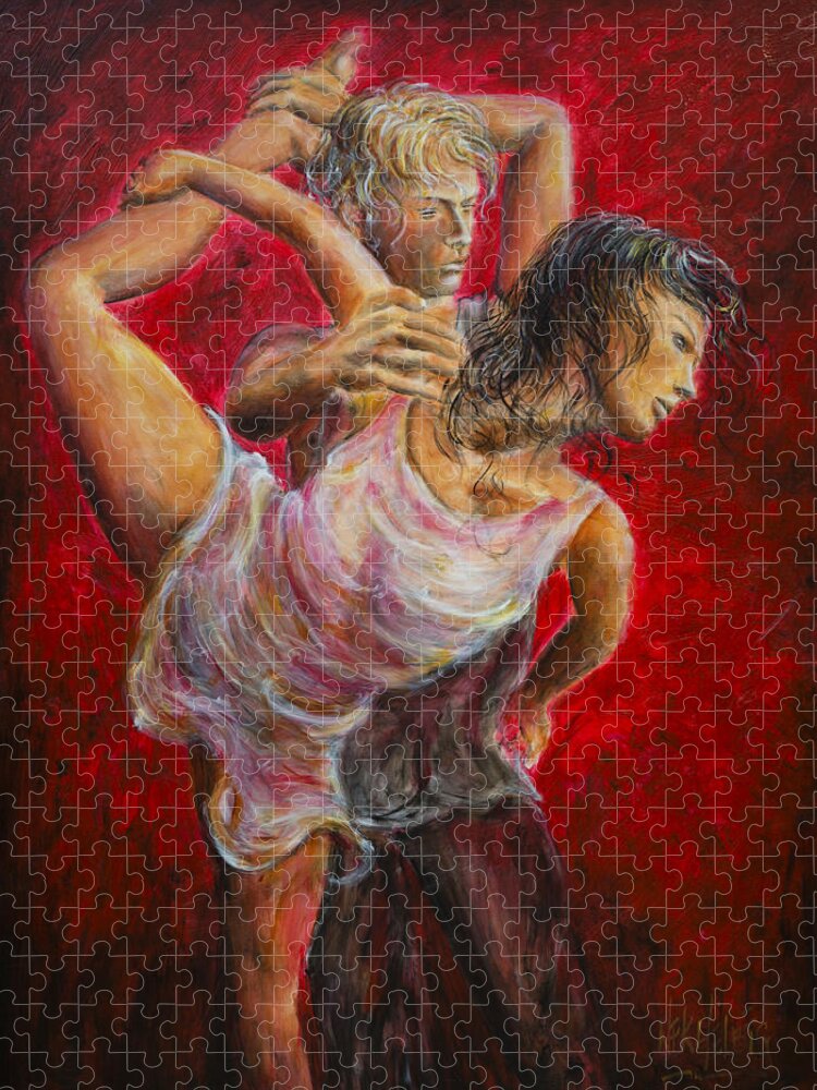 Tango Jigsaw Puzzle featuring the painting Lovers Red 04 by Nik Helbig