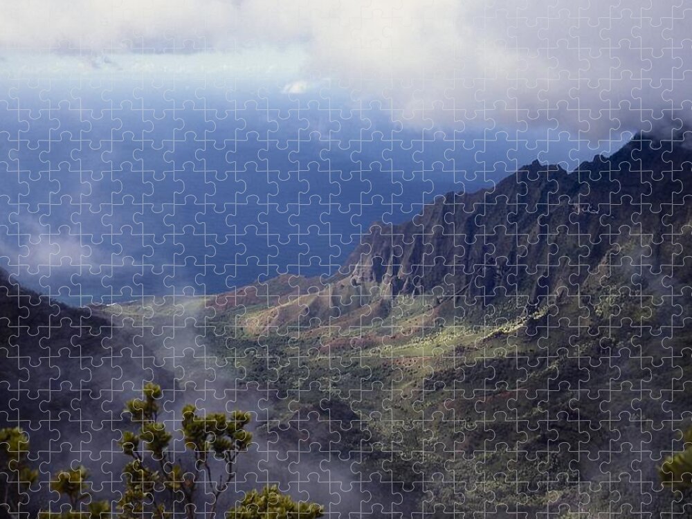 Hawaii Jigsaw Puzzle featuring the photograph Low Clouds over a Na Pali Coast Valley by Stuart Litoff