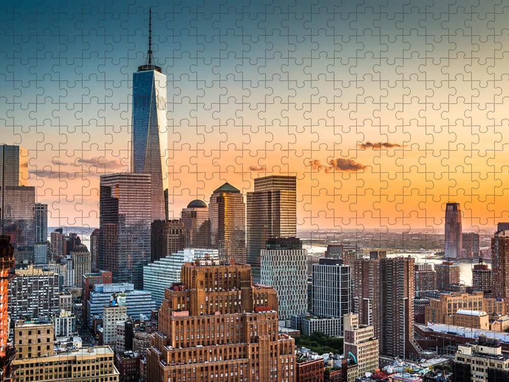 Broadway Jigsaw Puzzle featuring the photograph Lower Manhattan at sunset by Mihai Andritoiu