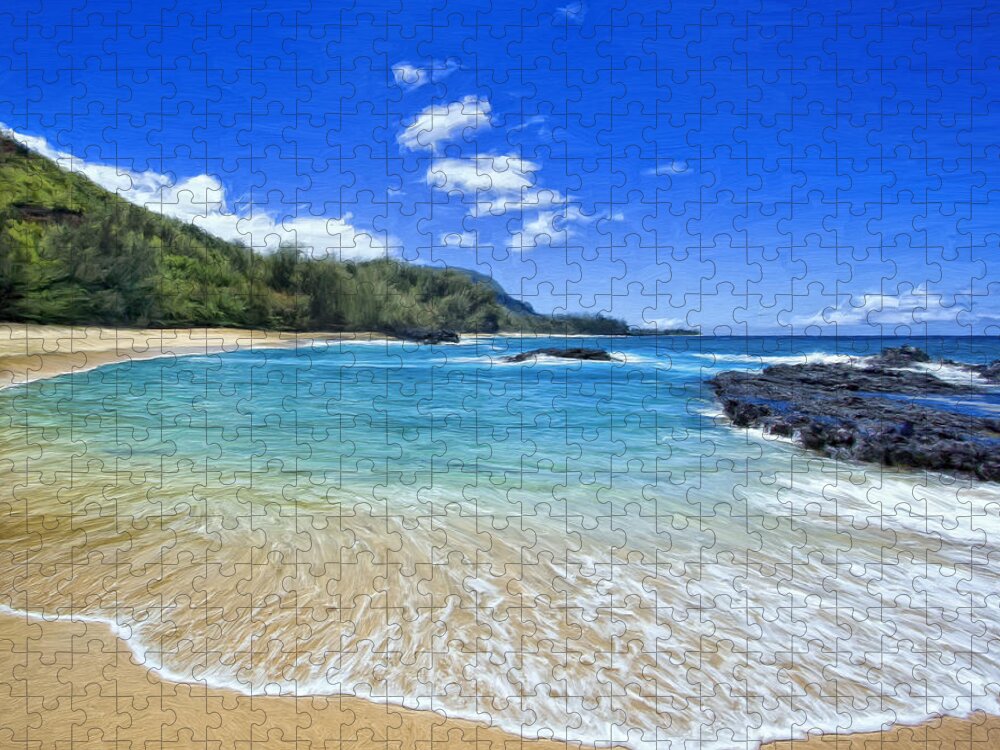 Hawaii Jigsaw Puzzle featuring the painting Lumahai Beach Kauai by Dominic Piperata