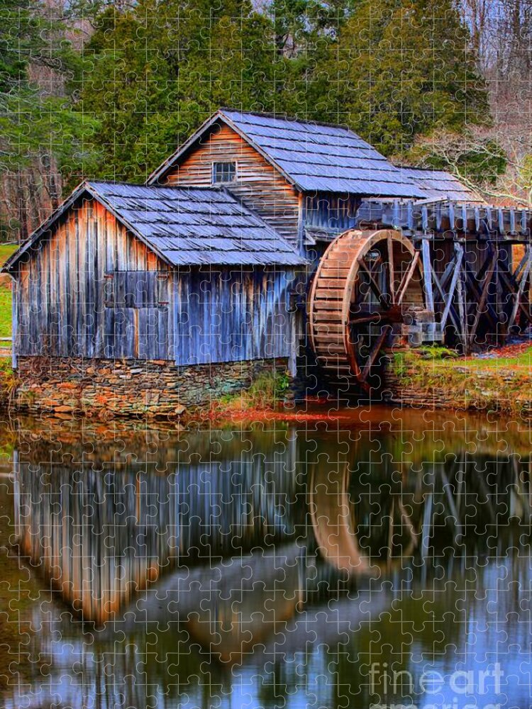 Mabry Mill Jigsaw Puzzle featuring the photograph Mabry Mill Evening Reflections by Adam Jewell
