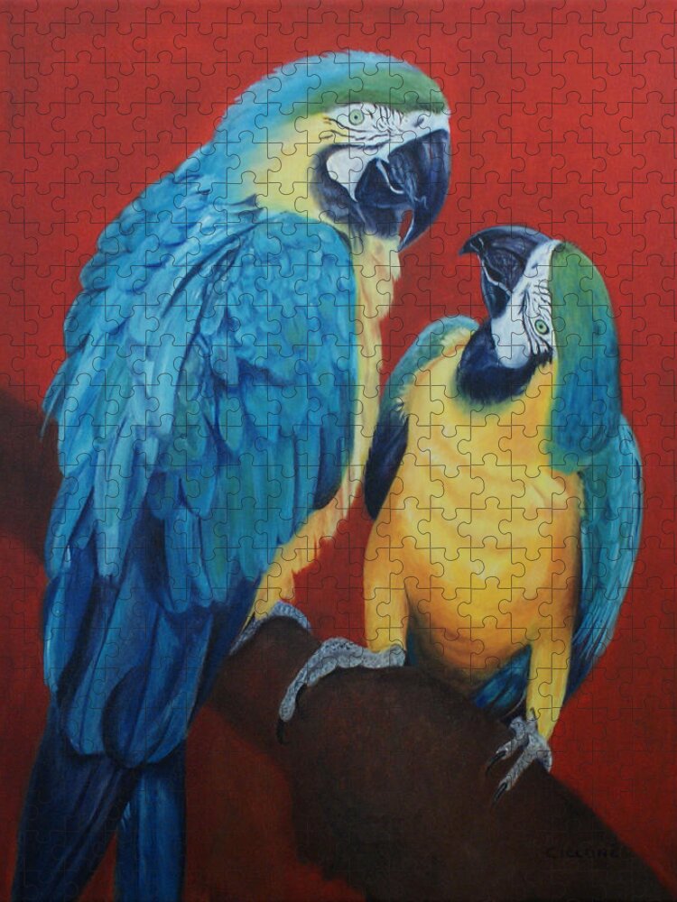 Macaws Jigsaw Puzzle featuring the painting Macaws  by Jill Ciccone Pike