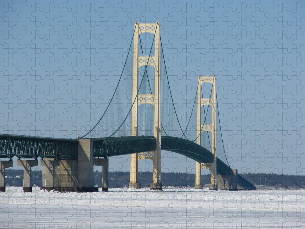 Mackinac Bridge Jigsaw Puzzle featuring the photograph Mackinac Bridge in Winter by Keith Stokes