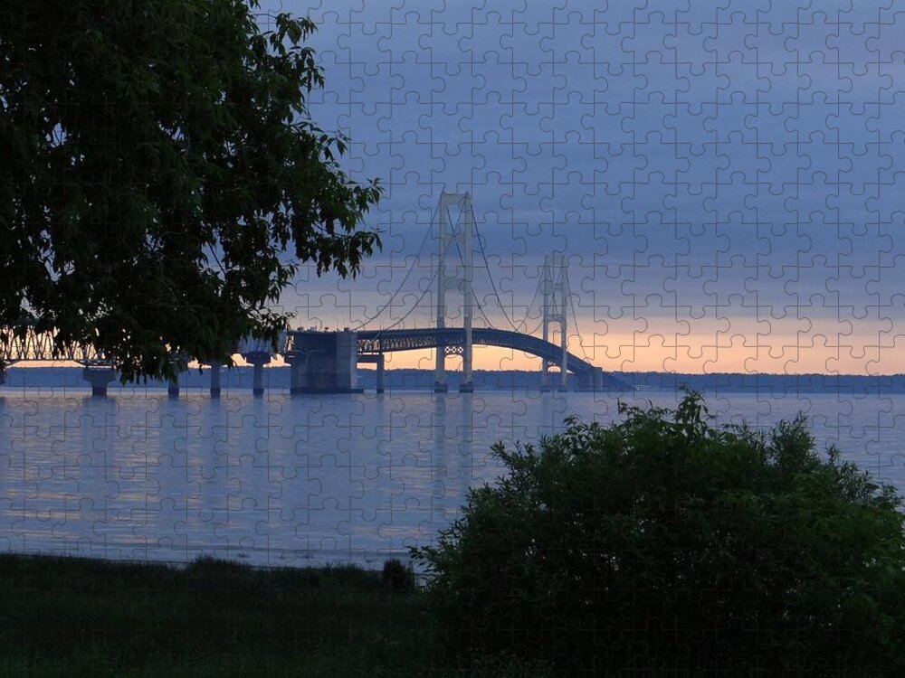 Michigan Jigsaw Puzzle featuring the photograph Mackinac Bridge Twilight by Keith Stokes