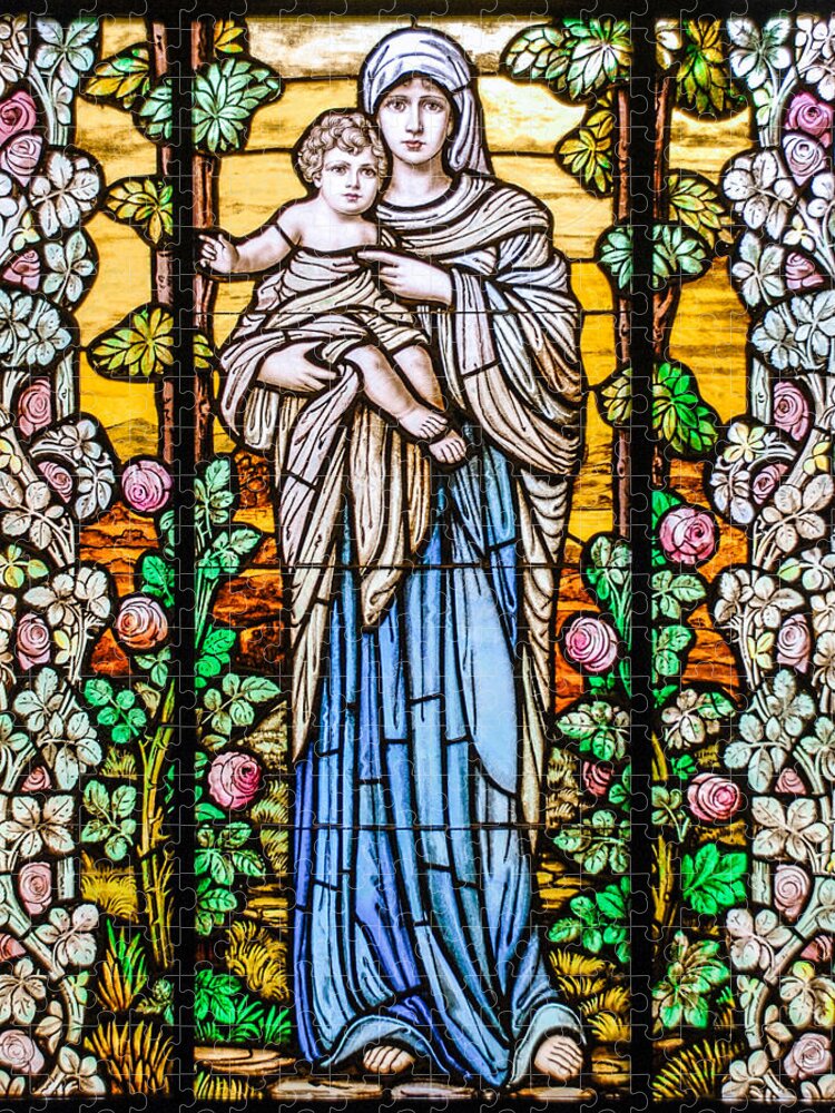 Stained Glass Window Jigsaw Puzzle featuring the photograph Madonna and Child by Larry Ward