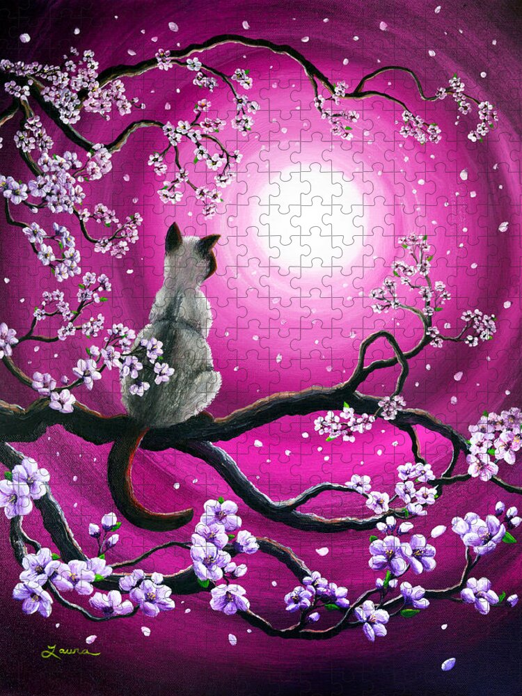 Japanese Jigsaw Puzzle featuring the painting Magenta Morning Sakura by Laura Iverson