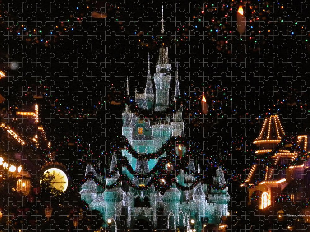 Magic Kingdom Jigsaw Puzzle featuring the photograph Magic Kingdom Xmas Castle In Frosty Light Blue by Thomas Woolworth