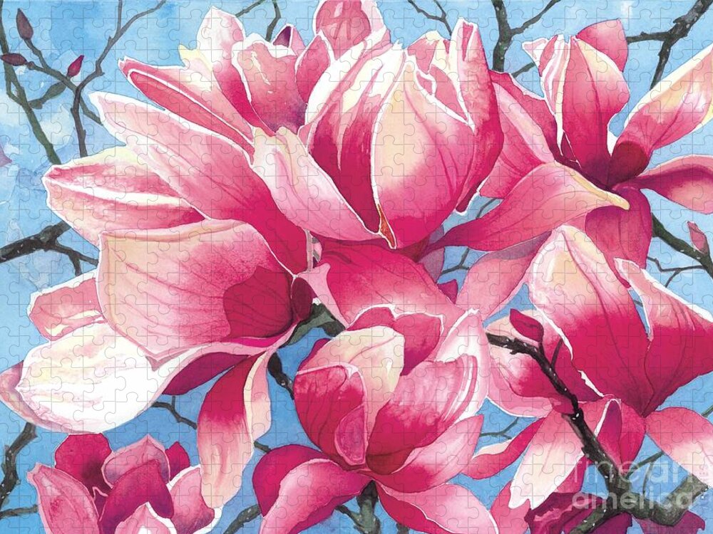 Flower Jigsaw Puzzle featuring the painting Magnolia Medley by Barbara Jewell