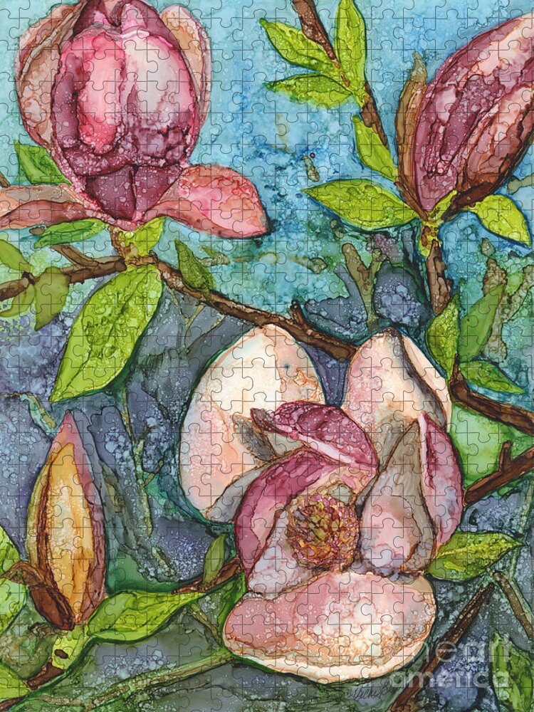 Magnolias Jigsaw Puzzle featuring the painting Magnolias by Vicki Baun Barry