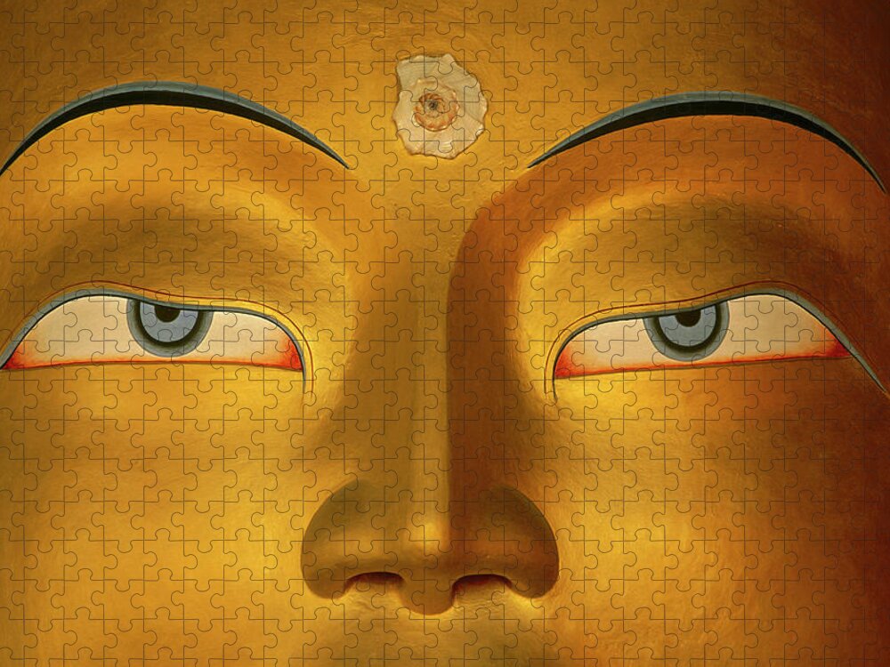 Hh Jigsaw Puzzle featuring the photograph Maitreya Close Up Of Buddha by Colin Monteath
