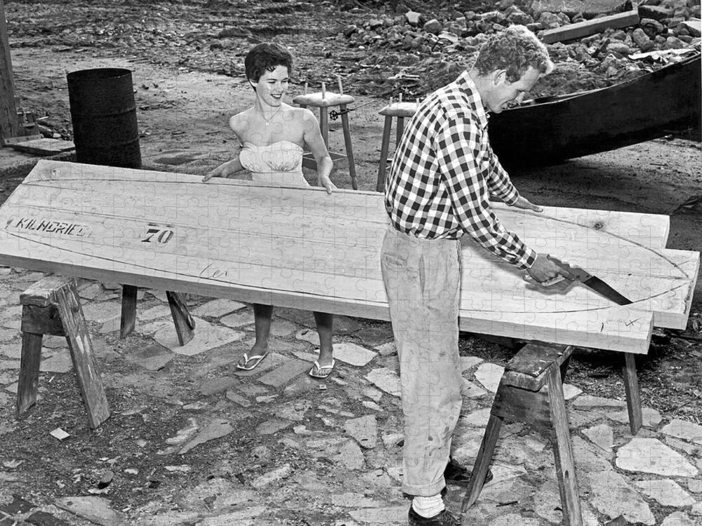1959 Jigsaw Puzzle featuring the photograph Making A Surfboard by Underwood Archives