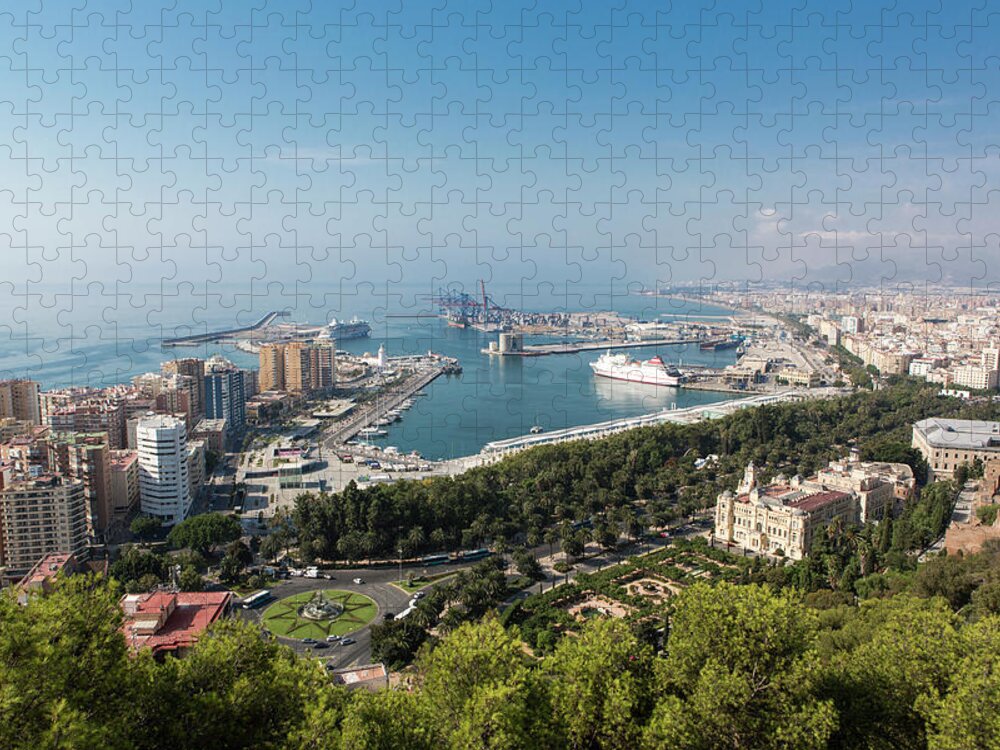 Clear Sky Jigsaw Puzzle featuring the photograph Malaga Port, Spain by Tim E White