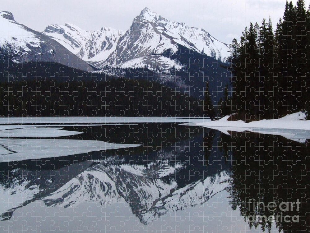 Maligne Lake Jigsaw Puzzle featuring the photograph Maligne Lake - Icy Reflections by Phil Banks
