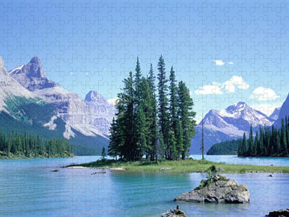 Photography Jigsaw Puzzle featuring the photograph Maligne Lake Near Jasper, Alberta by Panoramic Images