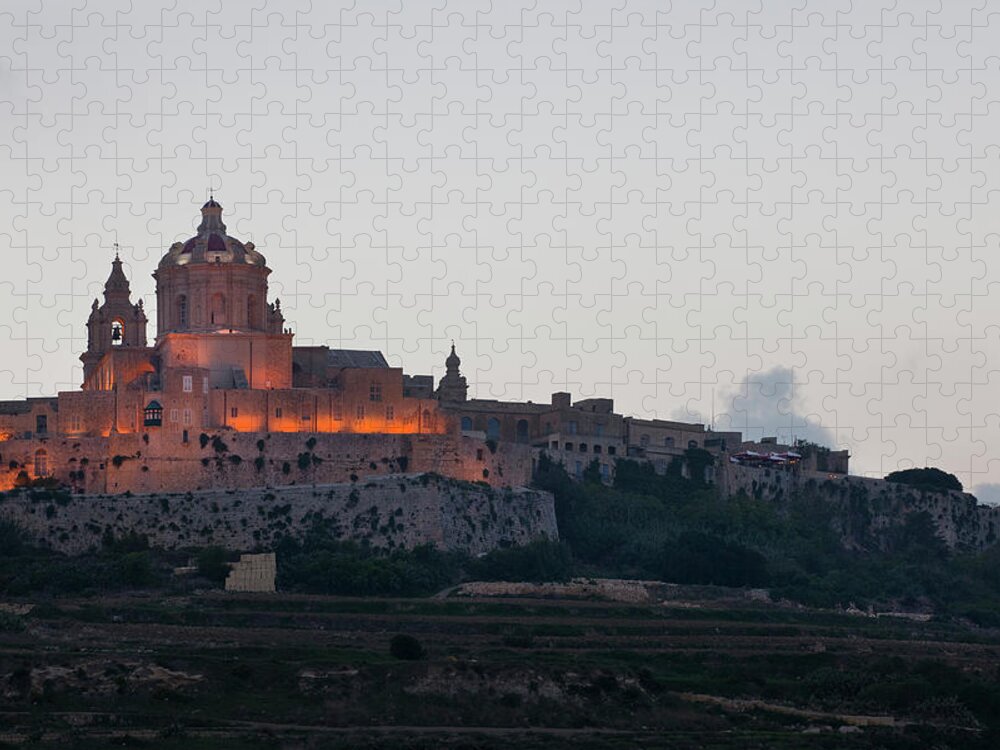 Old Town Jigsaw Puzzle featuring the photograph Malta, Dusk On City Of Mdina by Studio Box