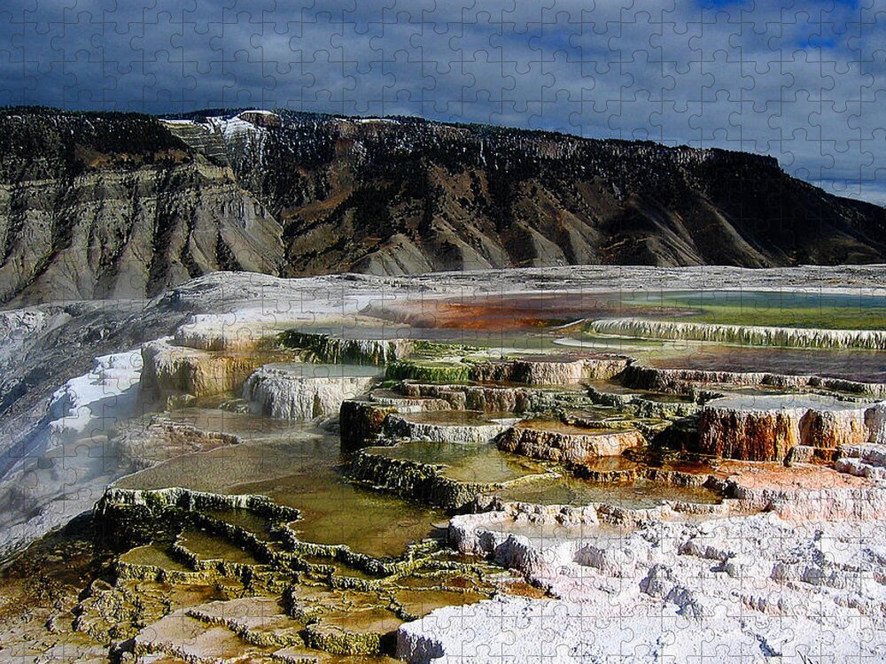 Mammoth Hot Springs Jigsaw Puzzle featuring the pyrography Mammoth Hot Springs by Robert Woodward