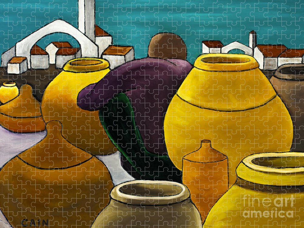 Pots Jigsaw Puzzle featuring the painting Man Selling Pots by William Cain
