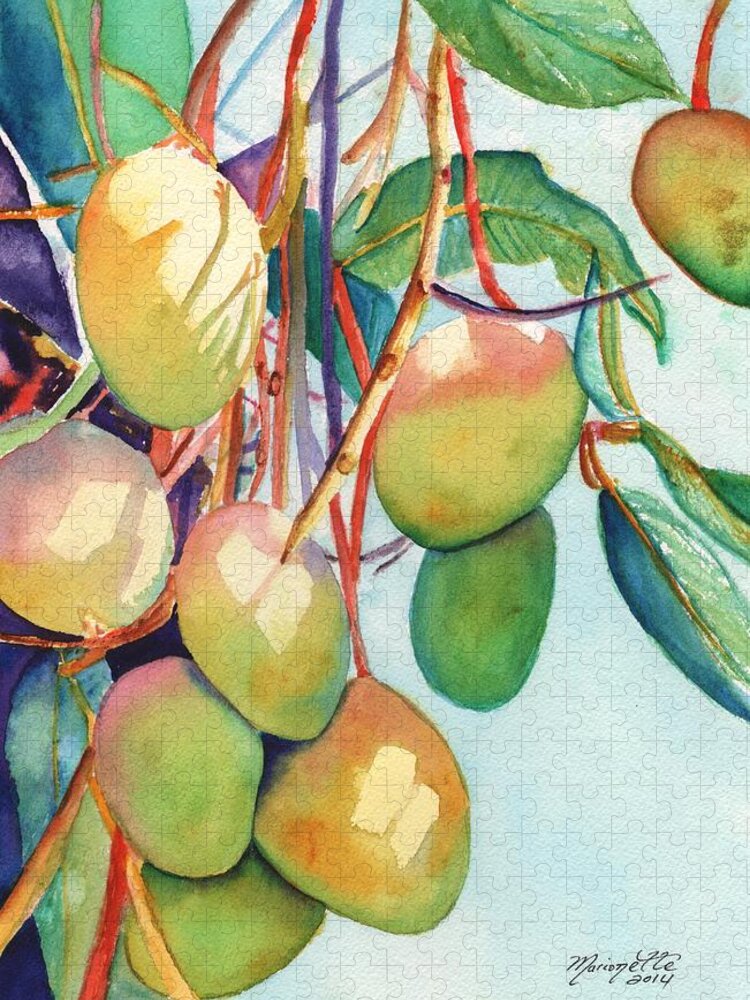 Mango Jigsaw Puzzle featuring the painting Mangoes by Marionette Taboniar