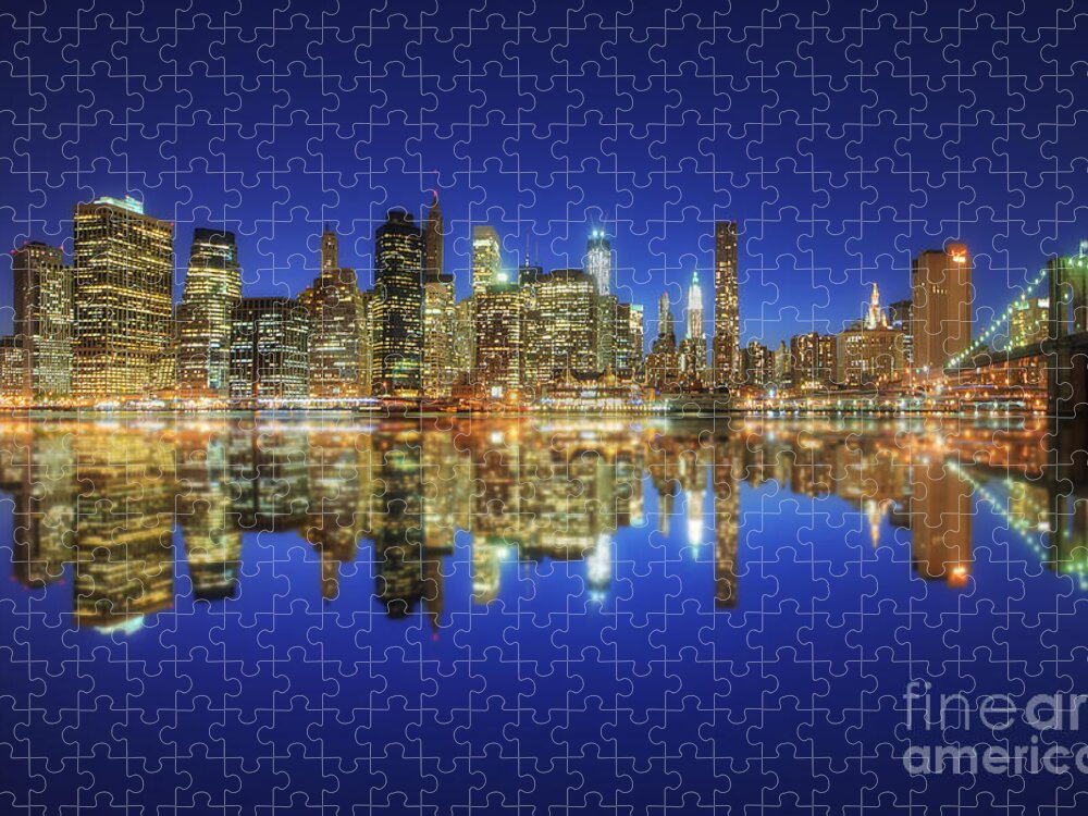 Yhun Suarez Jigsaw Puzzle featuring the photograph Manhattan Nite Lites NYC 2.0 by Yhun Suarez