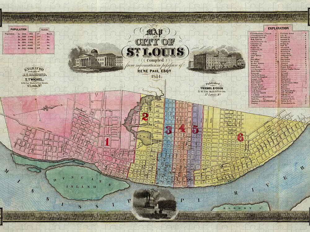St. Louis Jigsaw Puzzle featuring the photograph Map of St. Louis 1844 by Andrew Fare