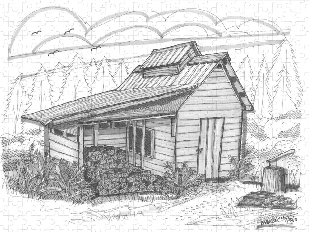 Maple Syrup Jigsaw Puzzle featuring the drawing Maple Sugar House by Richard Wambach