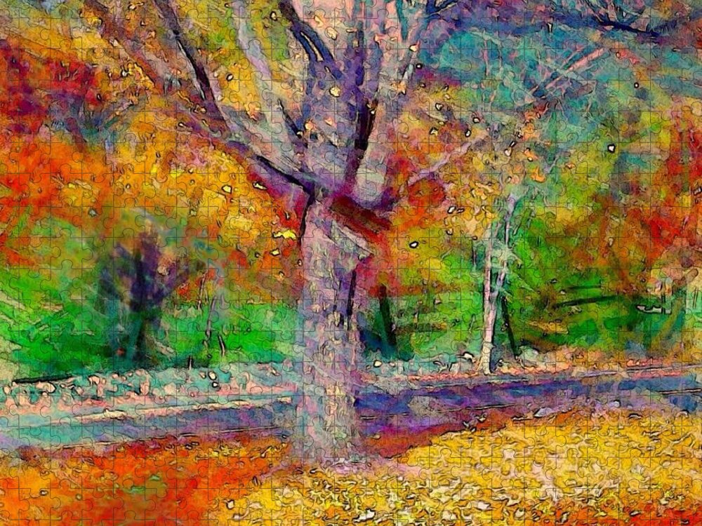 Sharkcrossing Jigsaw Puzzle featuring the painting S Maple Tree in Autumn - Square by Lyn Voytershark