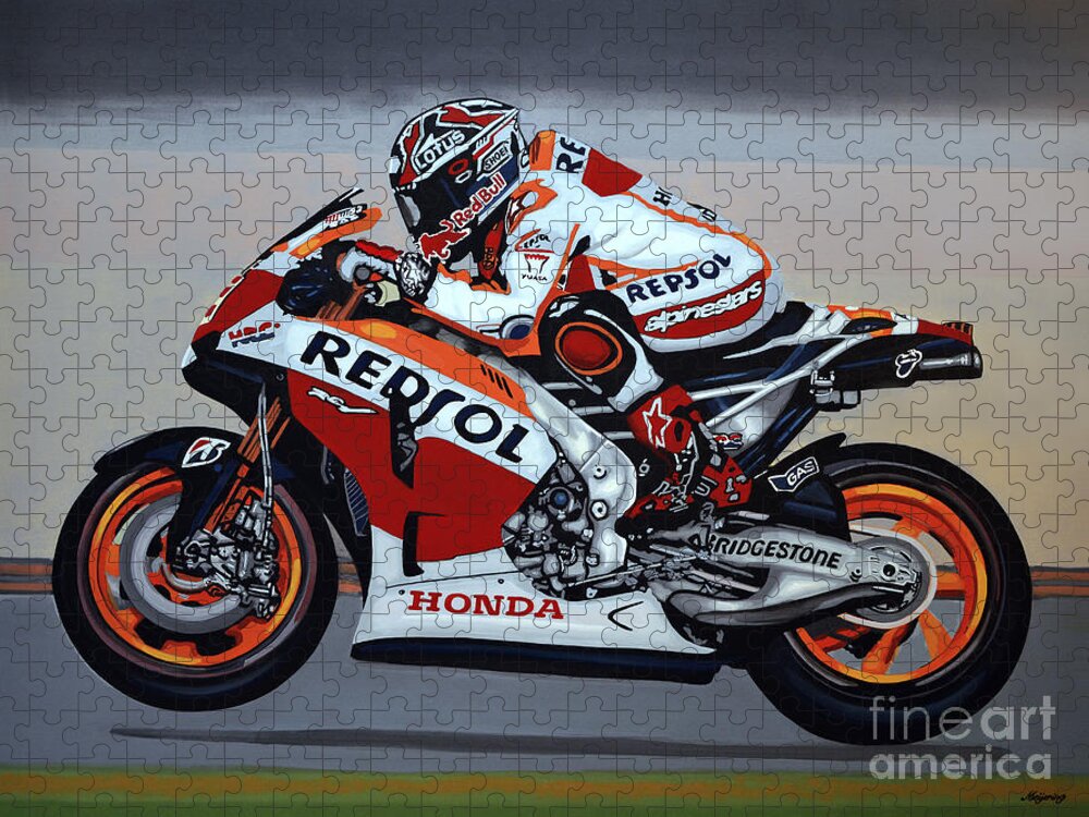Marc Marquez Jigsaw Puzzle featuring the painting Marc Marquez by Paul Meijering